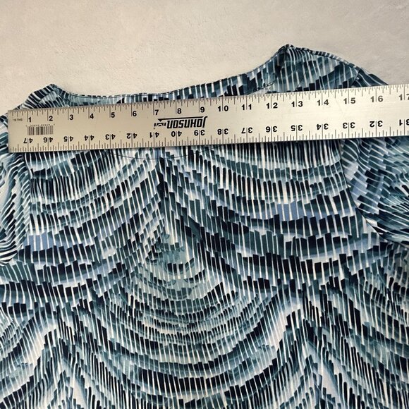 Chico's Womens Geometric Print Bell Sleeve Top Size 2, Large Blue 100% Cotton - Picture 4 of 7